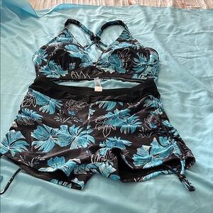 Younique Black and Blue Floral Bikini size medium nwot